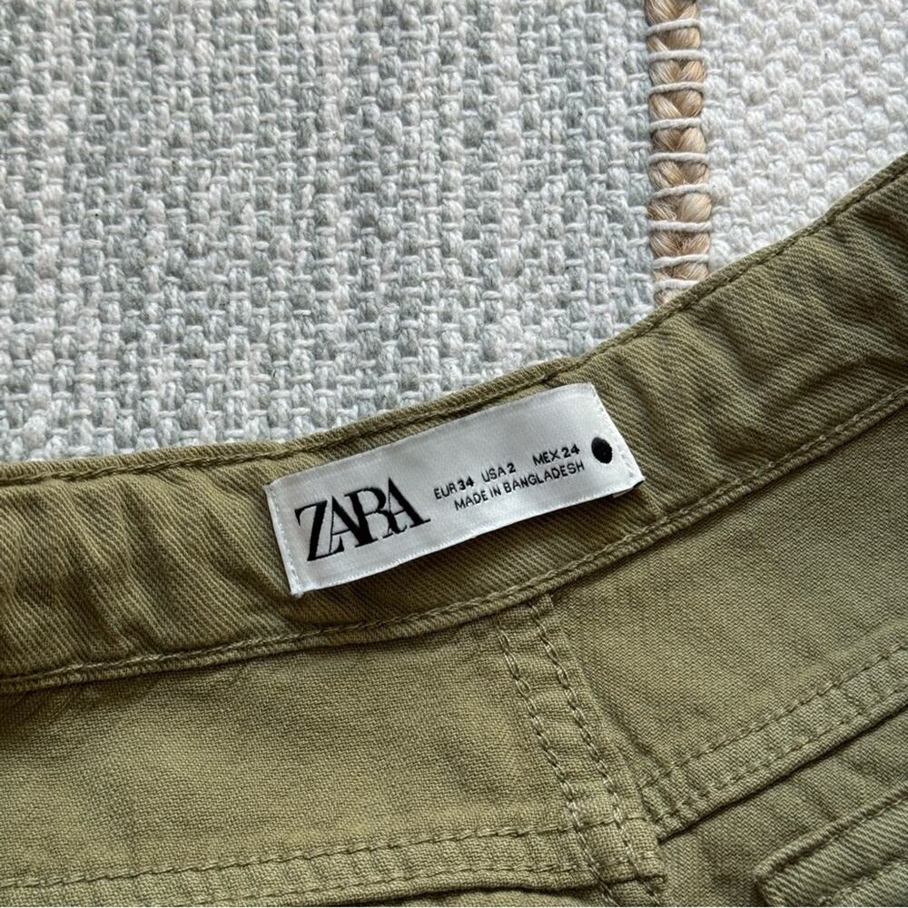Zara Khaki Olive Green Mid Rise Straight Leg Slouchy Transformable Cargo Pants 2 - Picture 11 of 13